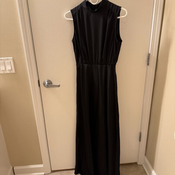 Lulus Classic Elegance Black Satin Sleeveless Mock Neck Maxi Dress - Picture 5 of 7